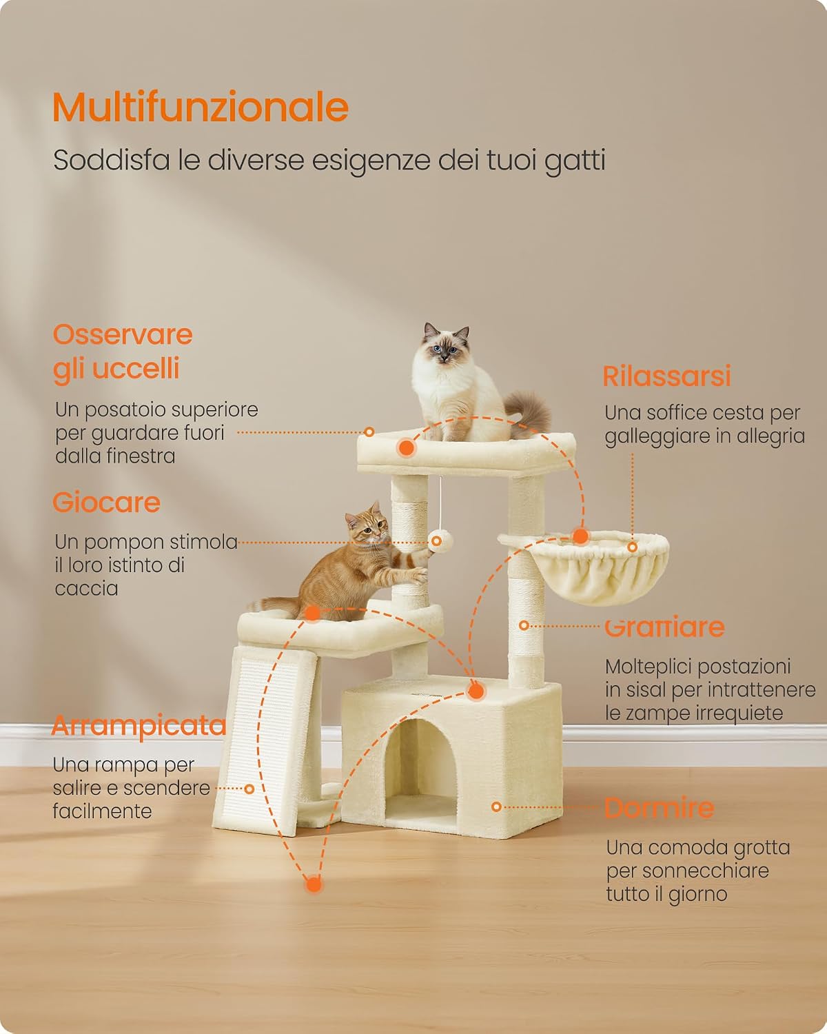 Detalle de Feandrea PCT013LF01 Albero per Gatti 85,8 cm