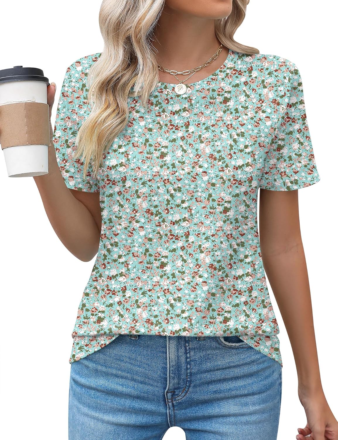 Detalle de Rapbin Women's Casual Short Sleeve T Shirt with Pleated Front Tunic