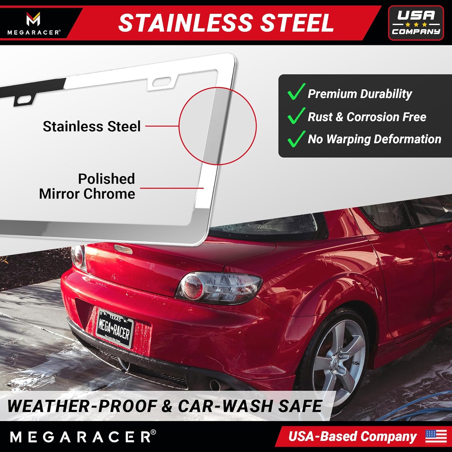 Thumbnail 4 de Polished Mirror Chrome Thin License Plate Frames (2-Pack) — Stainless Steel, Rattle-Free, Rust-Free, Street Legal