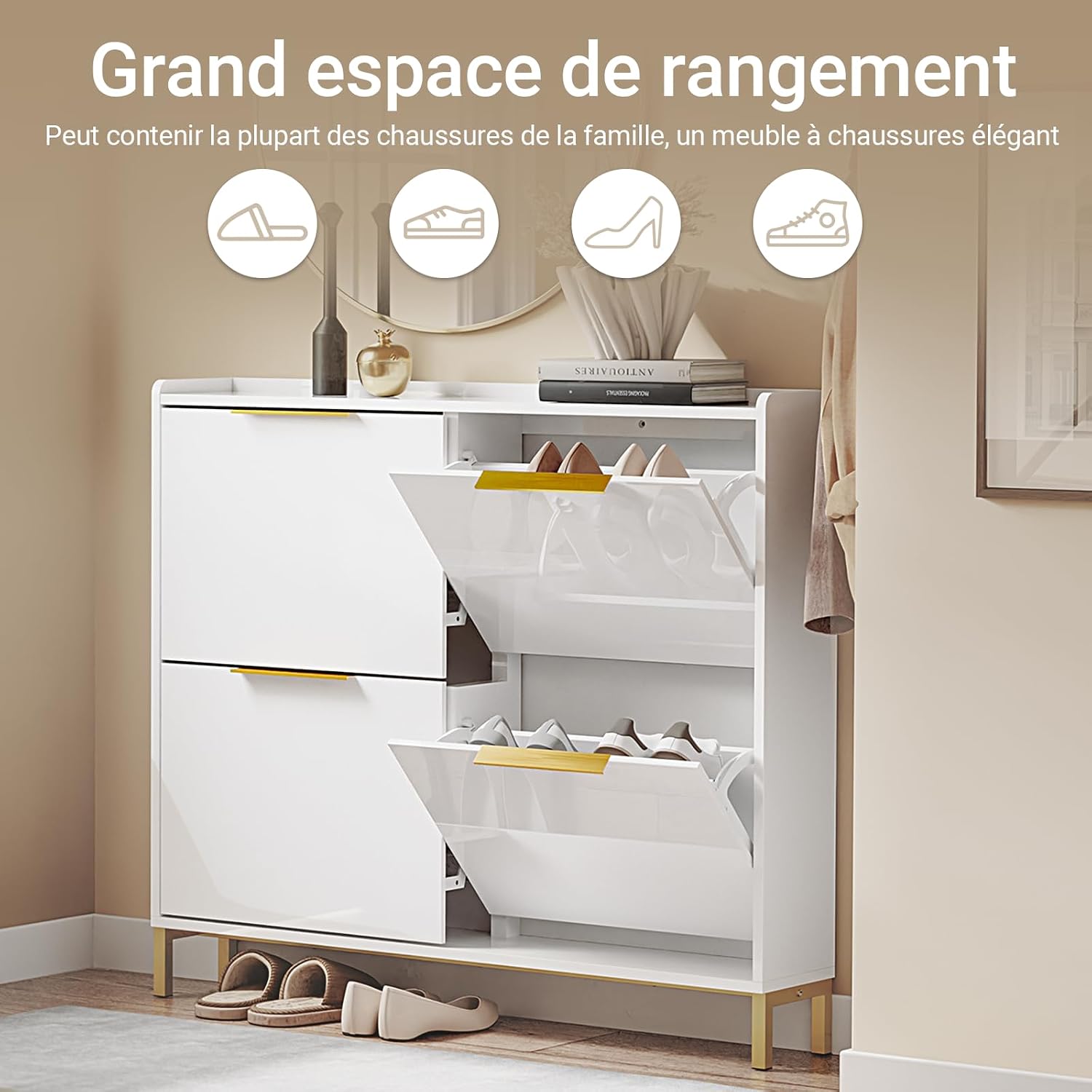 Detalle 2 de SoBuy FSR206-GW Meuble à chaussures 100x19x90cm