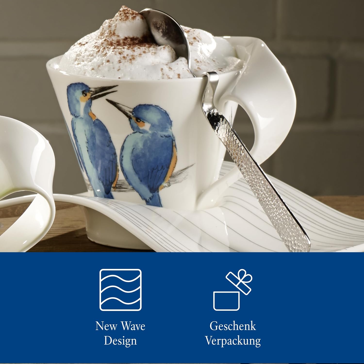 Thumbnail 5 de Villeroy & Boch Newwave Caffè Kaffeebecher „Eisvogel“ mit Henkel (240 ml) – Porzellan für Kaffee, Tee oder Kakao