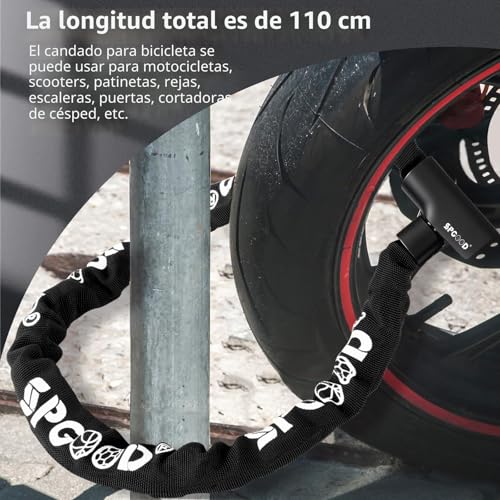 Thumbnail 6 de SPGOOD Candado para bicicleta con cadena de 90 cm, 6 mm y 3 llaves: seguridad con cubierta impermeable