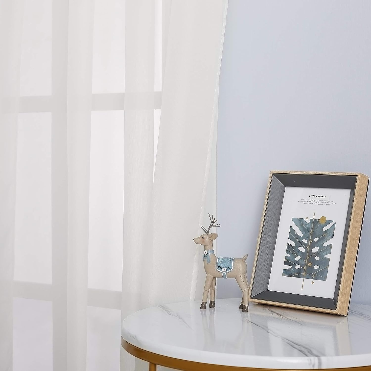 Detalle de NICETOWN Patio Door Sheer Curtains (2 Panels), 96-inch Length Ring Top Voile, Beige, 54-inch Wide