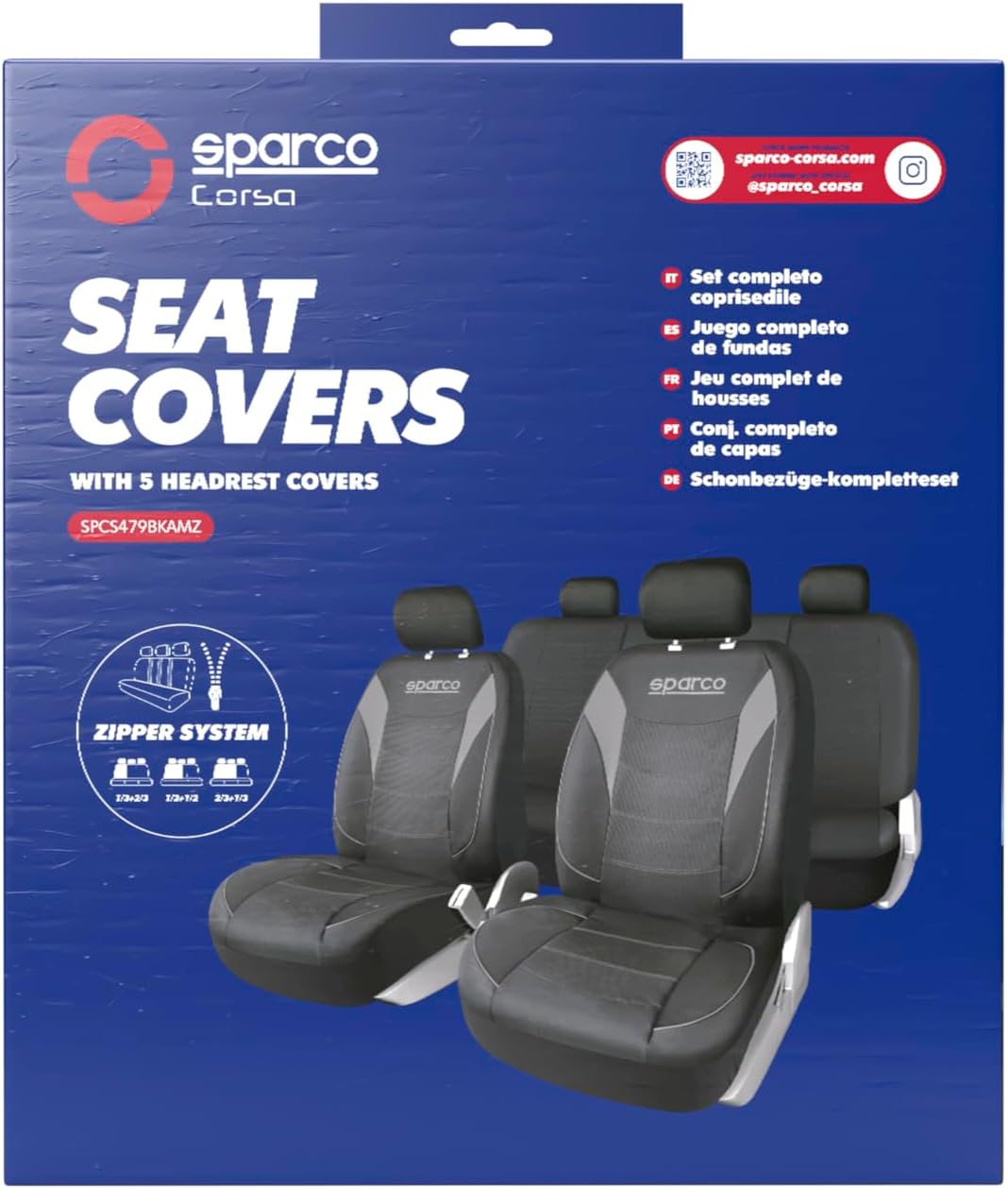 Thumbnail 5 de Sparco Set completo di coprisedili per auto a 5 posti (9 pezzi) – Amazon Exclusive, PVC resistente con sistema a cerniera