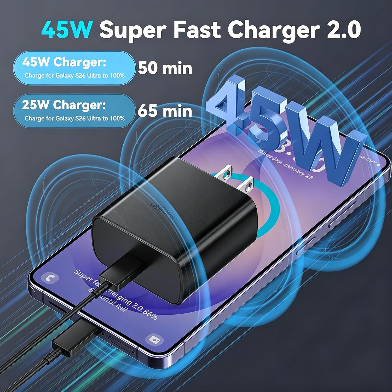 Thumbnail 1 de 45W Super Fast Charger with 6.6FT Cable