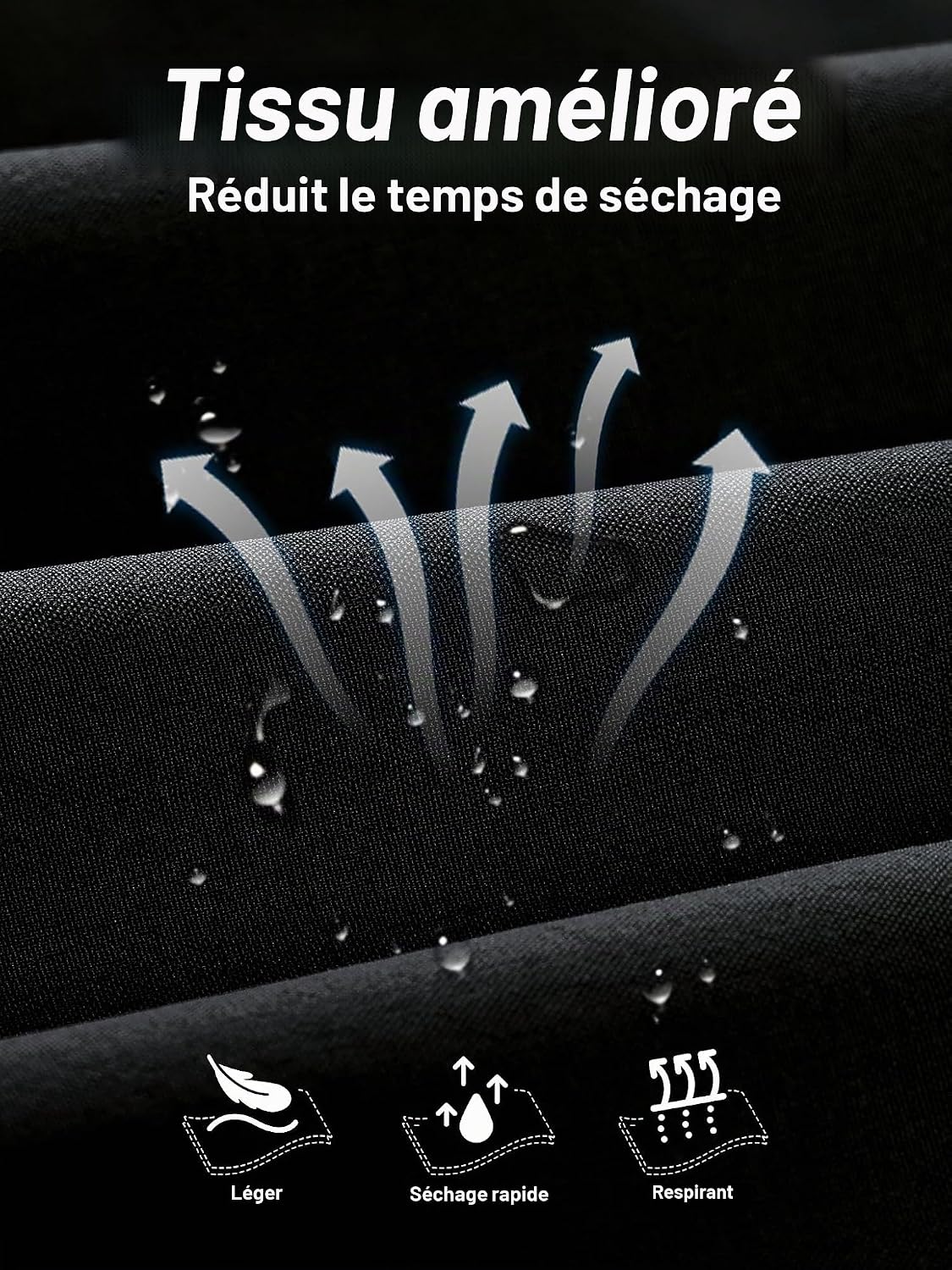 Detalle 2 de Arcweg Homme Short de Bain Sport Bermuda Séchage Rapide – Noir, Élastique et Cordon Réglable