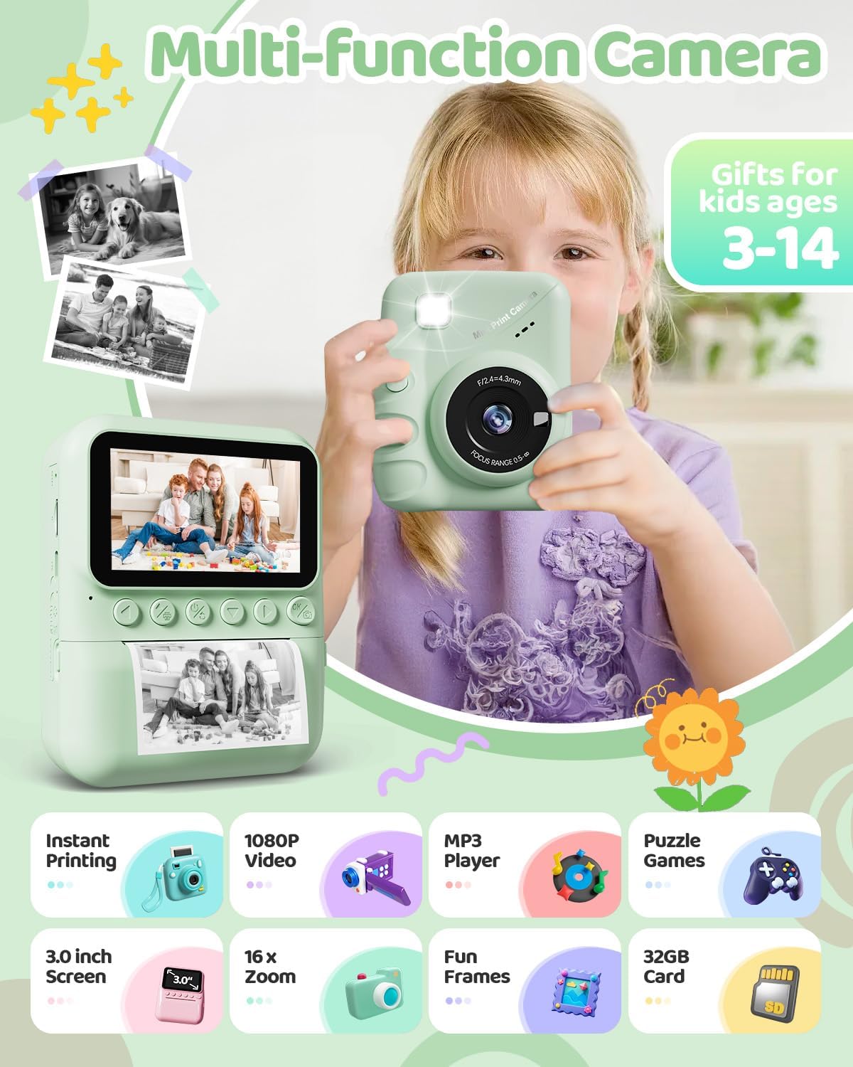 Detalle 2 de TIATUA Kinderkamera Sofortbildkamera 48MP