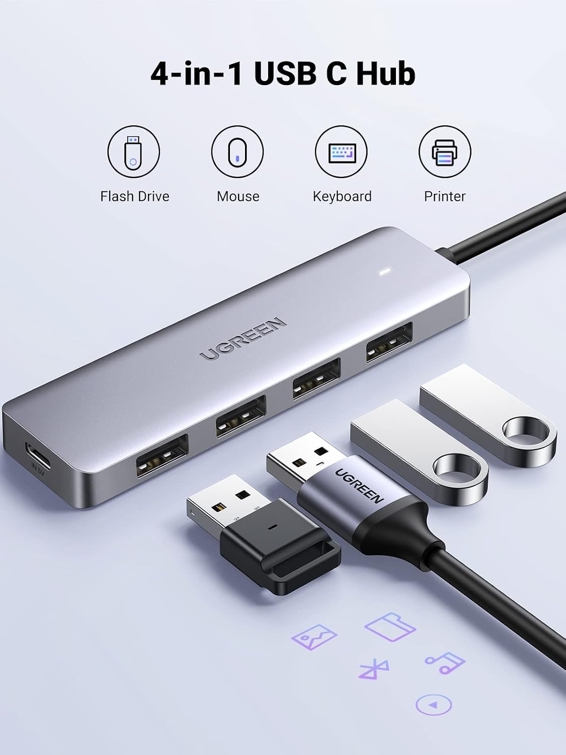 Detalle de UGREEN USB C Hub 4‑Port 5Gbps 60cm