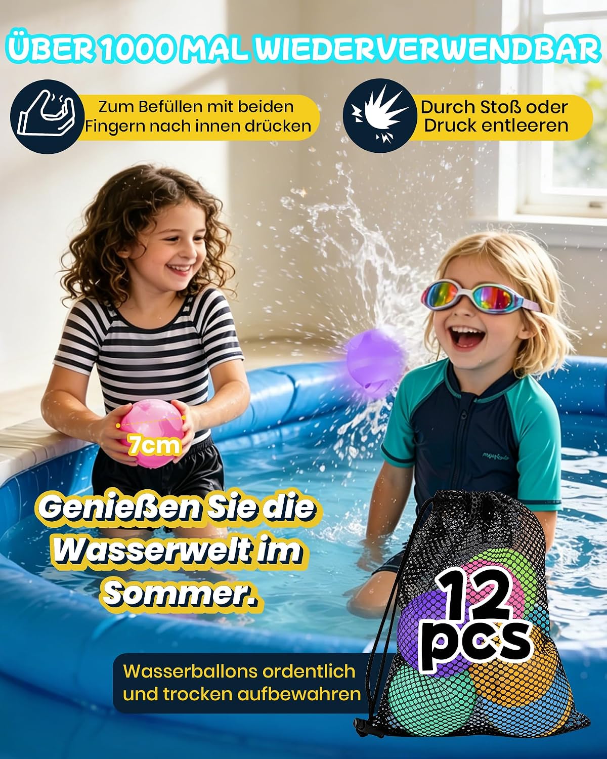 Detalle de 12 Stück Wasserbomben Wiederverwendbar – Sichere, selbstschließende Ballons aus Silikon