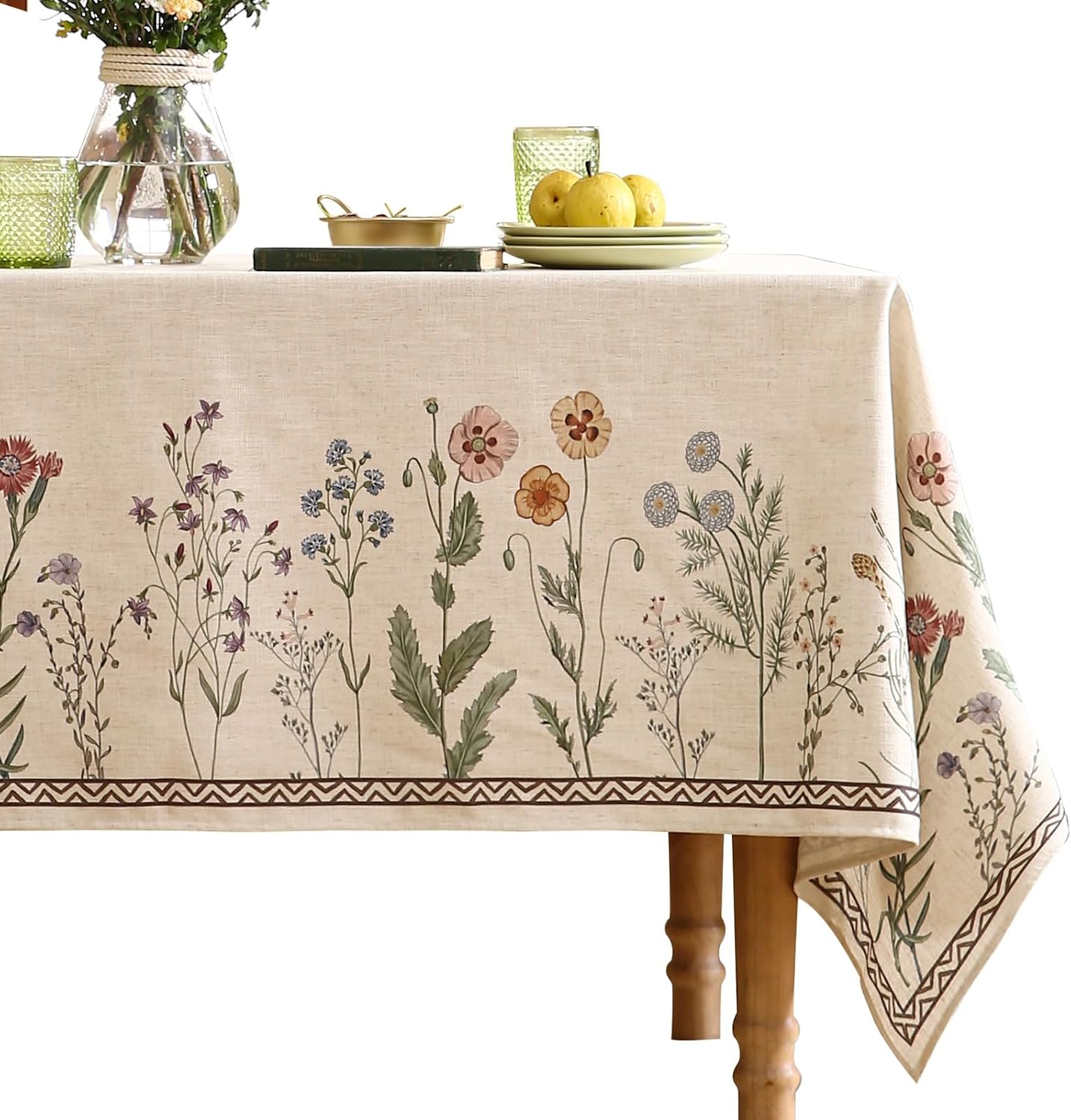 Detalle de ISAENNE Designer Linen Rectangular Long Tablecloth, 118" x 67" – Serenity G, Vintage Elegant French Style