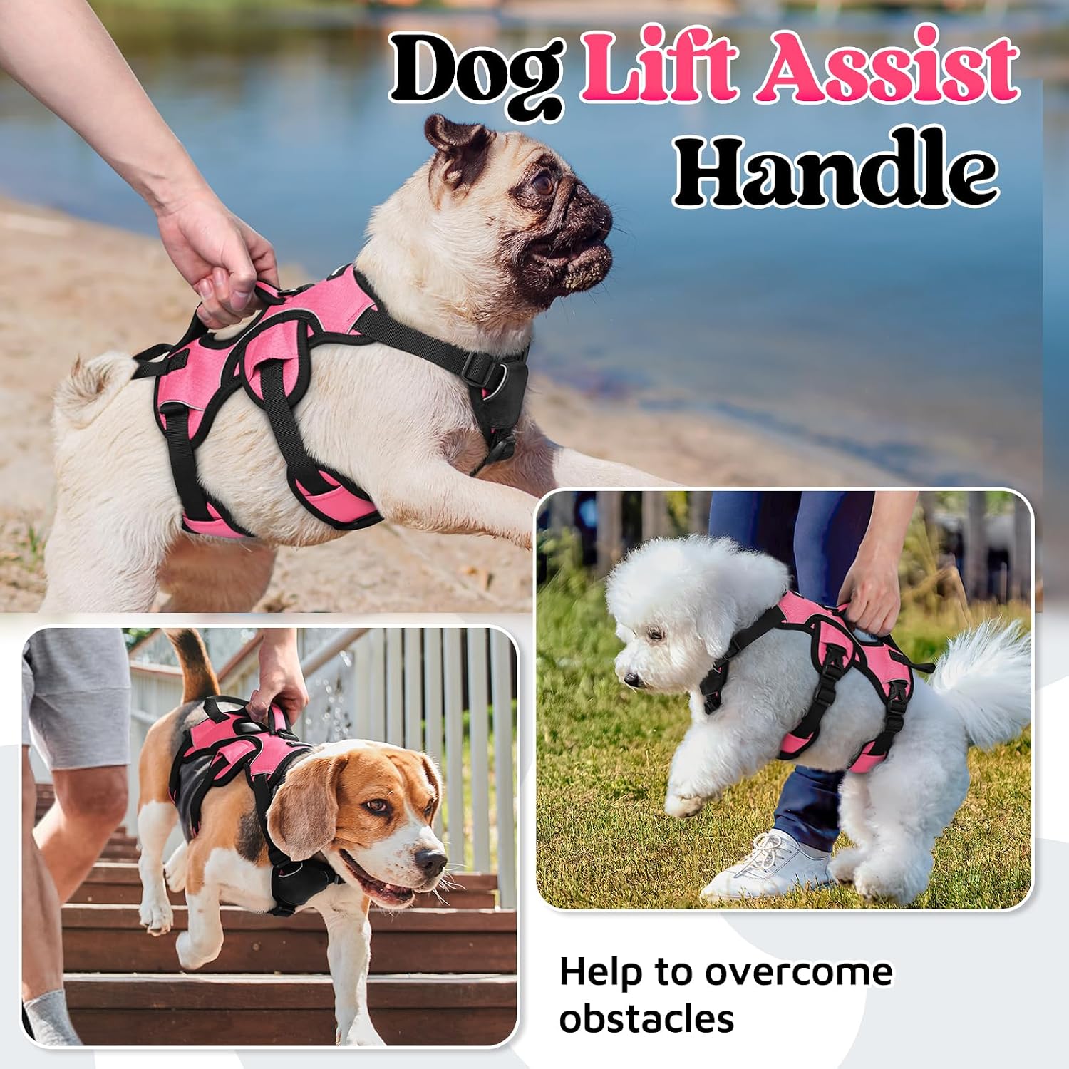 Thumbnail 3 de rabbitgoo Escape-Proof Dog Harness (Medium) with Large Handle – Adjustable Anti-Pull Reflective Vest for Outdoor Training & Service Dogs, Pink