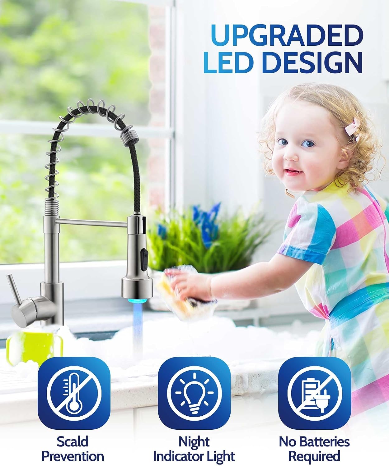 Detalle 2 de LUFEIDRA 07BIL Kitchen Faucet with LED Temperature Lights and Dual-Mode Sprayer