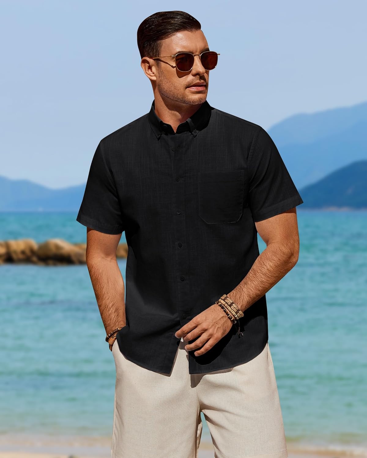 Thumbnail 3 de J.VER Leinenhemd Herren Kurzarm – Button-Down Regular Fit mit Brusttasche für Sommer & Freizeit