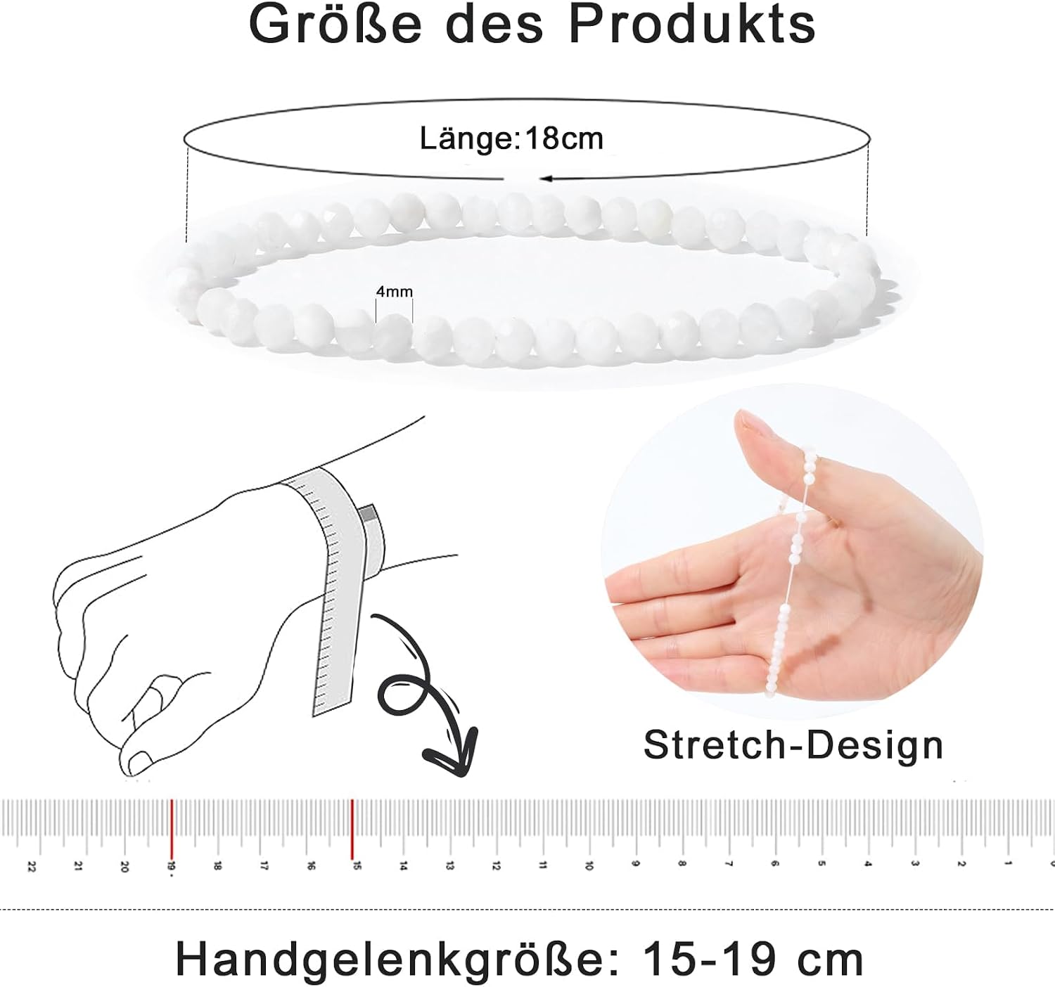 Thumbnail 1 de RUBY Perlenarmband Damen – 4 mm Natursteinarmband in Geschenkbox
