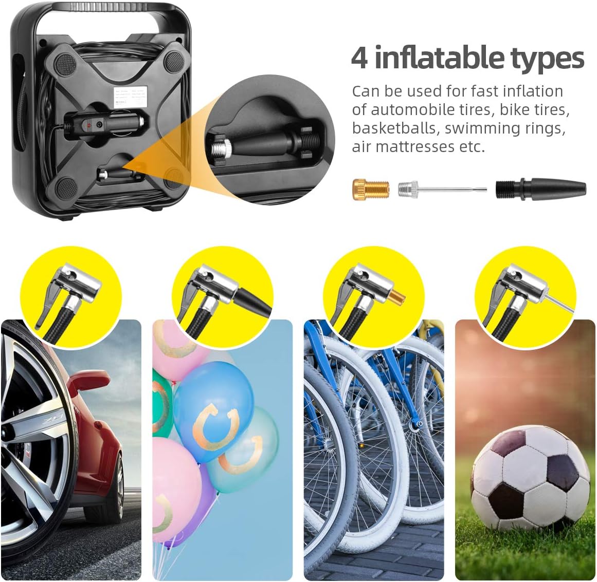 Detalle de WindGallop Compressore Aria Portatile: Pompa Automatica, LCD e Luce a LED
