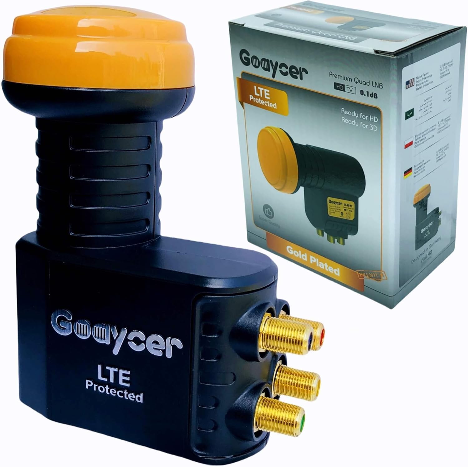 Thumbnail 6 de Goaycer Quad LNB 4-fach Digital HD 4K mit LTE-Filter (goldener Stecker, Wetterschutz, 3D)