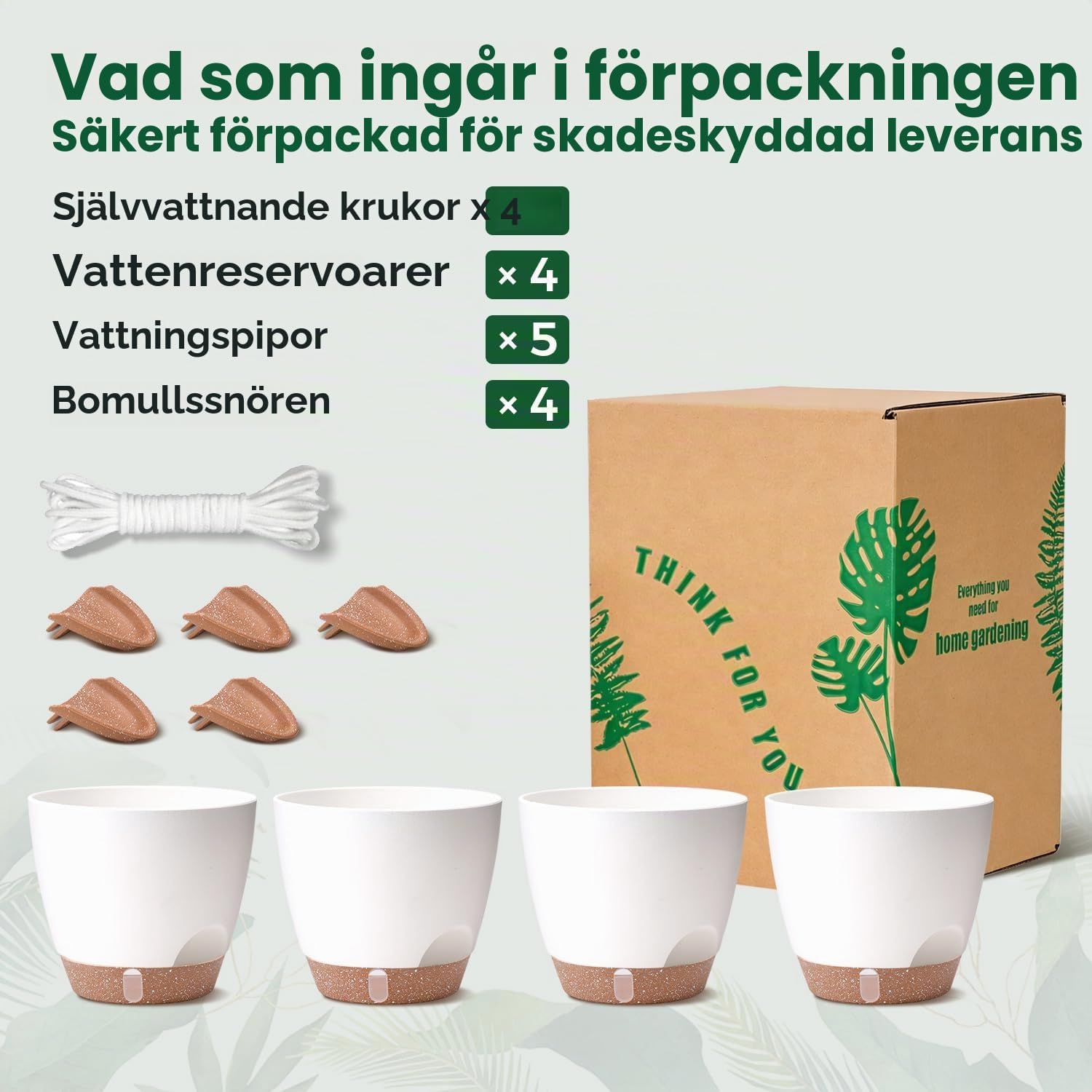 Detalle de T4U självvattnande blomkrukor, 4-pack med vattennivåfönster och fat