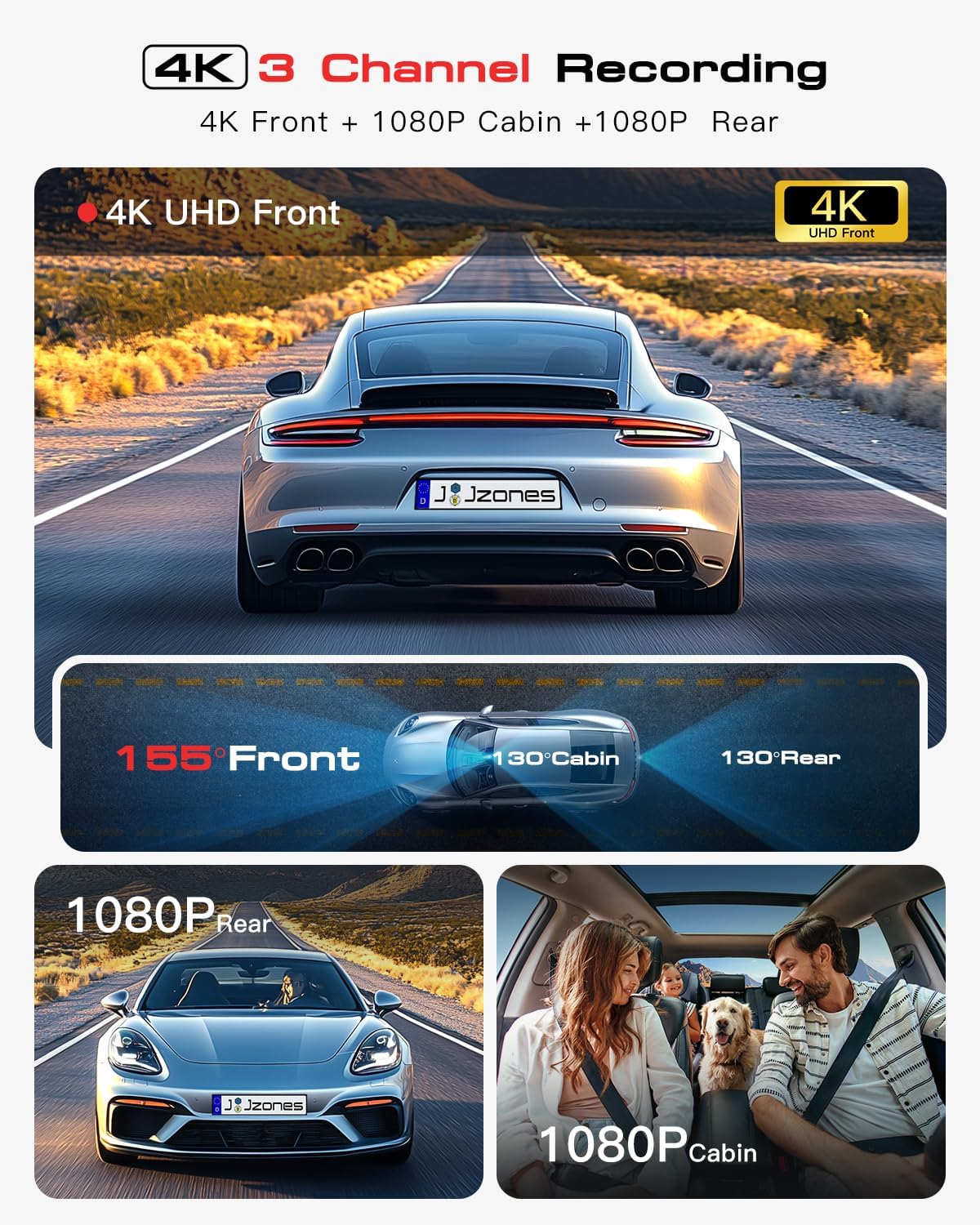 Thumbnail 1 de Jzones 4K 3-Channel Dash Cam 64GB
