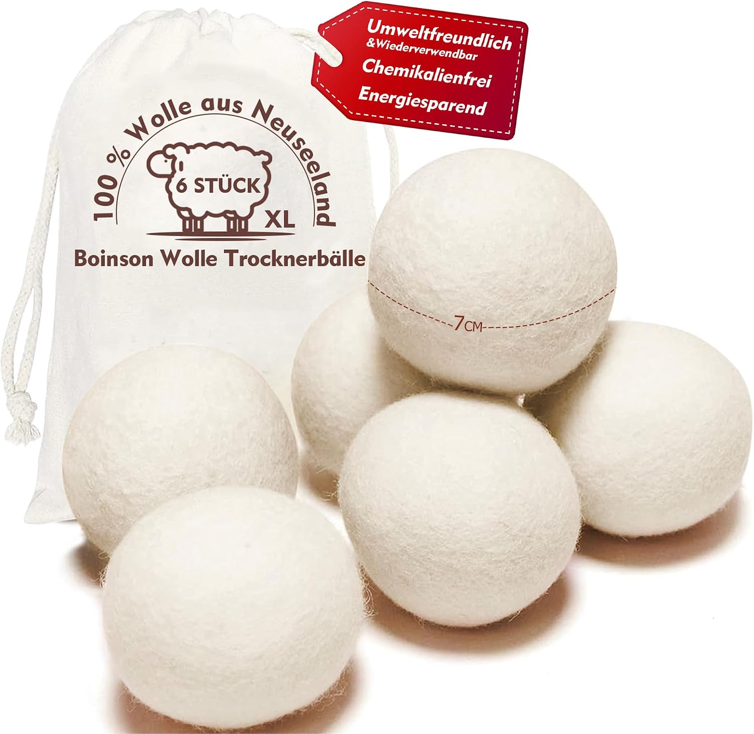 Detalle de Trocknerbälle Wäsche 6er Set 7 cm Naturwolle