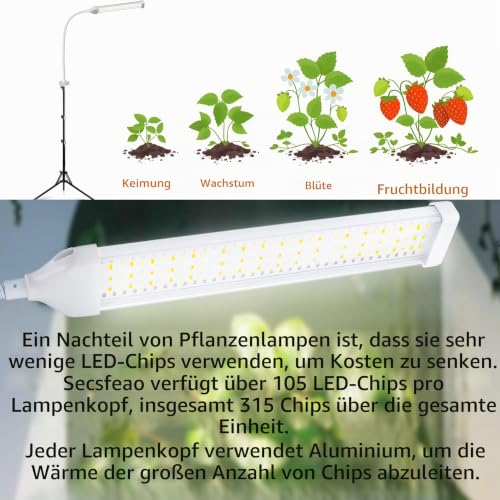 Thumbnail 5 de Secefeao Stand-1 LED-Pflanzenlampe mit Vollspektrum, Doppelkopf und Timer