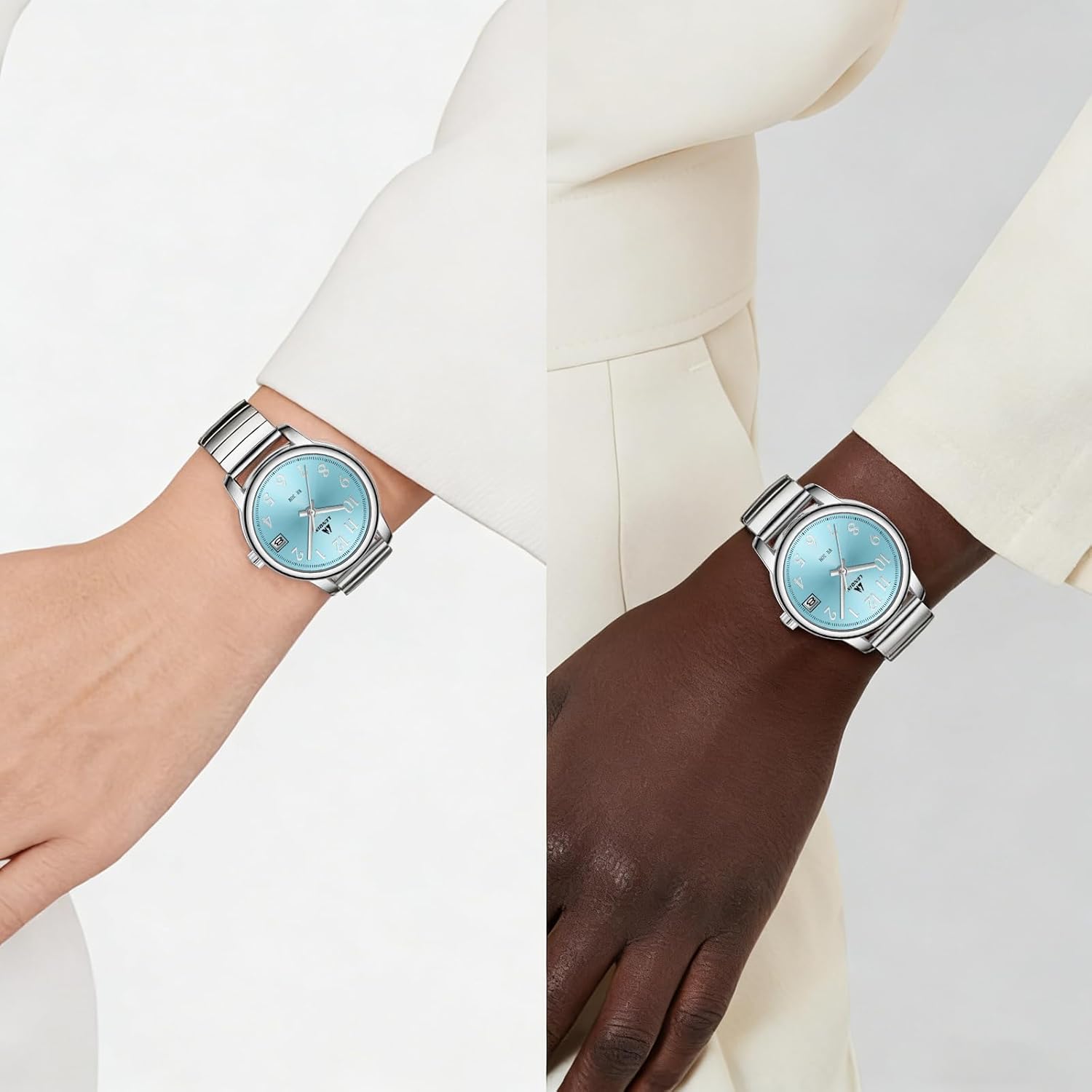 Detalle de LN LENQIN Damenarmbanduhr aus Edelstahl mit Quarzwerk, analogem Zifferblatt und 3-ATM-Schutz