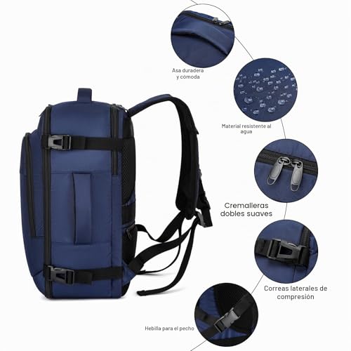 Detalle de ENZOSUM Mochila de cabina 40x20x25 para Ryanair: 20L, ideal para viajes cortos
