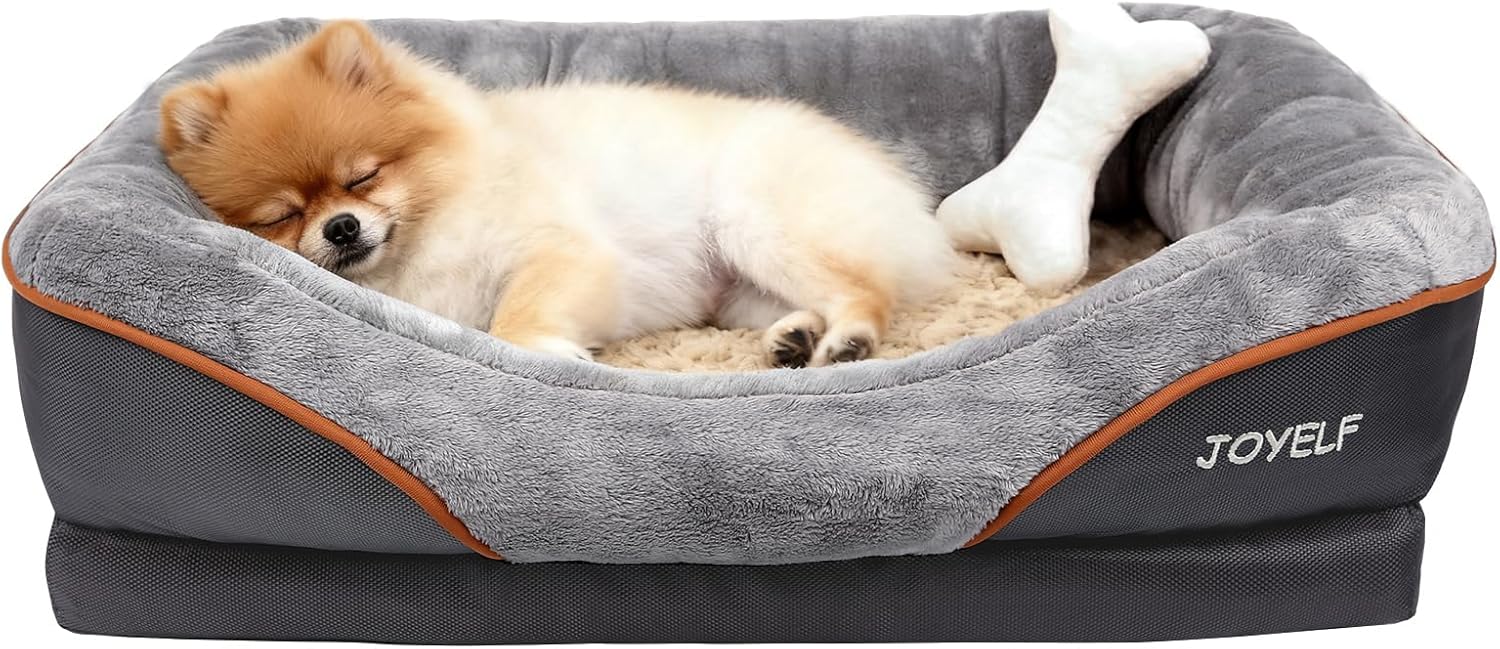 JOYELF cuccia ortopedica per cani in memory foam con fodera rimovibile e lavabile, copertura antiscivolo e giocattolo con sonaglio
