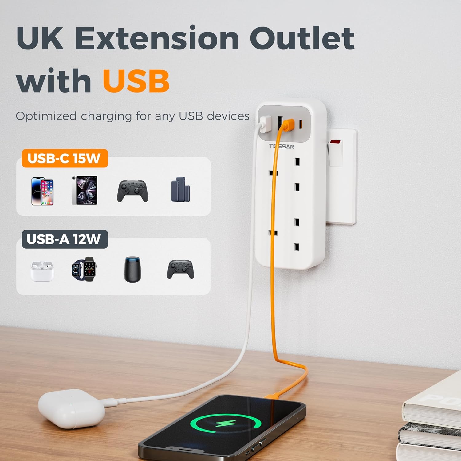 Thumbnail 2 de TESSAN Double Plug Adaptor with 4 USB, 13A ⚡