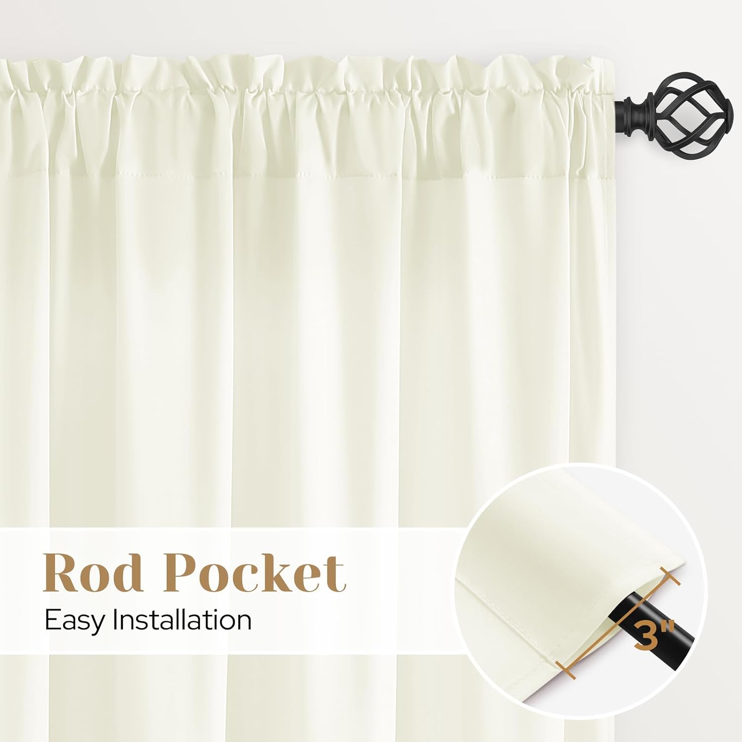 Detalle 2 de HOMEIDEAS 2 Ivory Privacy Sheer Curtains, 52 x 96 Inches, 2 Panels