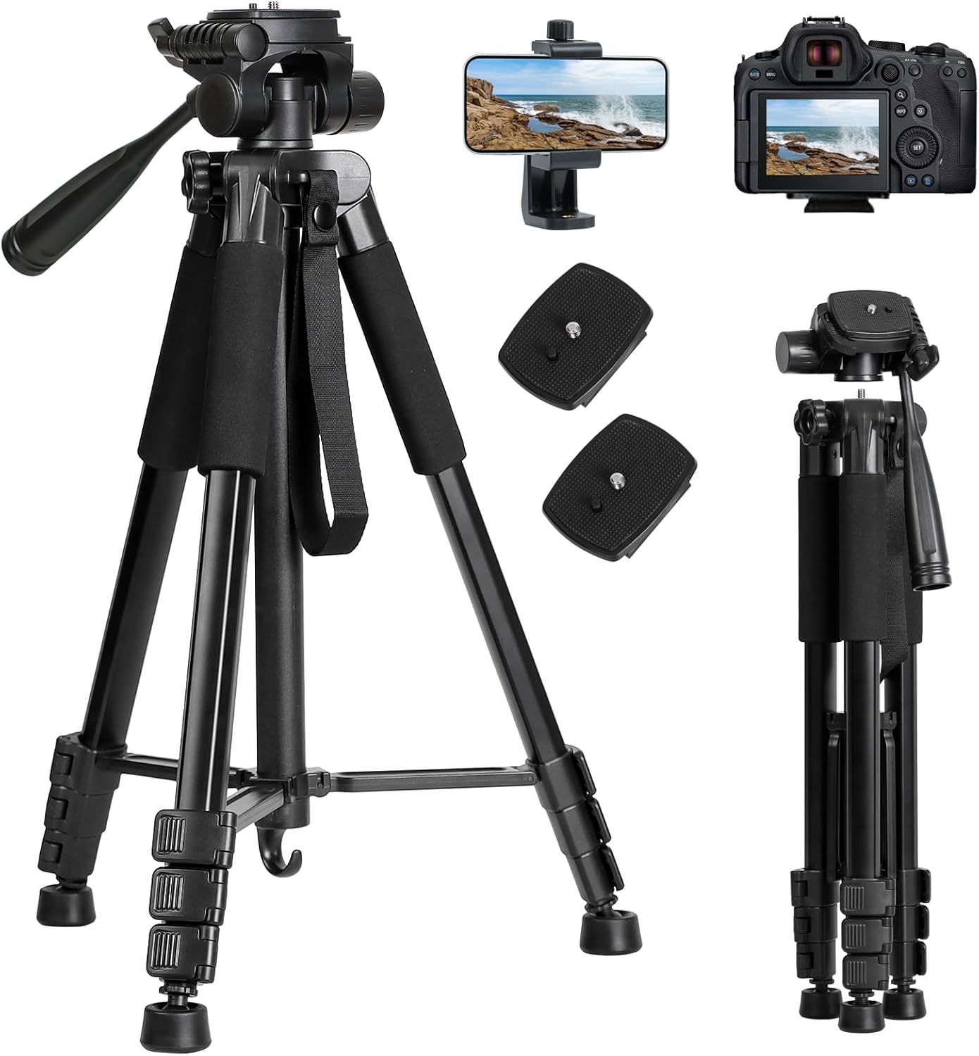 Detalle de LINKCOOL Camera Tripod for Canon, Nikon and Sony – 65" Aluminium Stand with Detachable Head