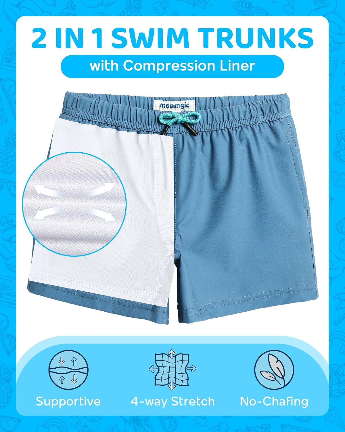 Thumbnail 1 de maamgic Boys Swim Trunks with Compression Liner: 4-Way Stretch Quick-Dry Toddler Beach Shorts
