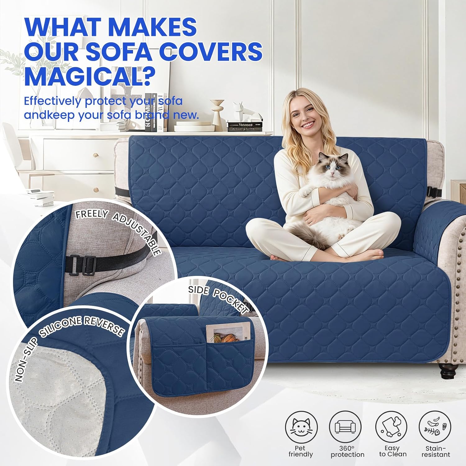 Thumbnail 5 de Ystyle Impermeable Funda Sofa 3 Plazas Azul Berlín