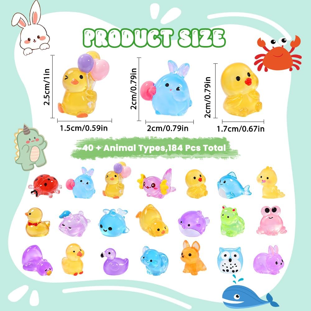 Detalle 2 de DIYDEC 206pcs Mini Luminous Resin Animals: Glow-in-the-Dark Miniatures for DIY Decor and Party Favors