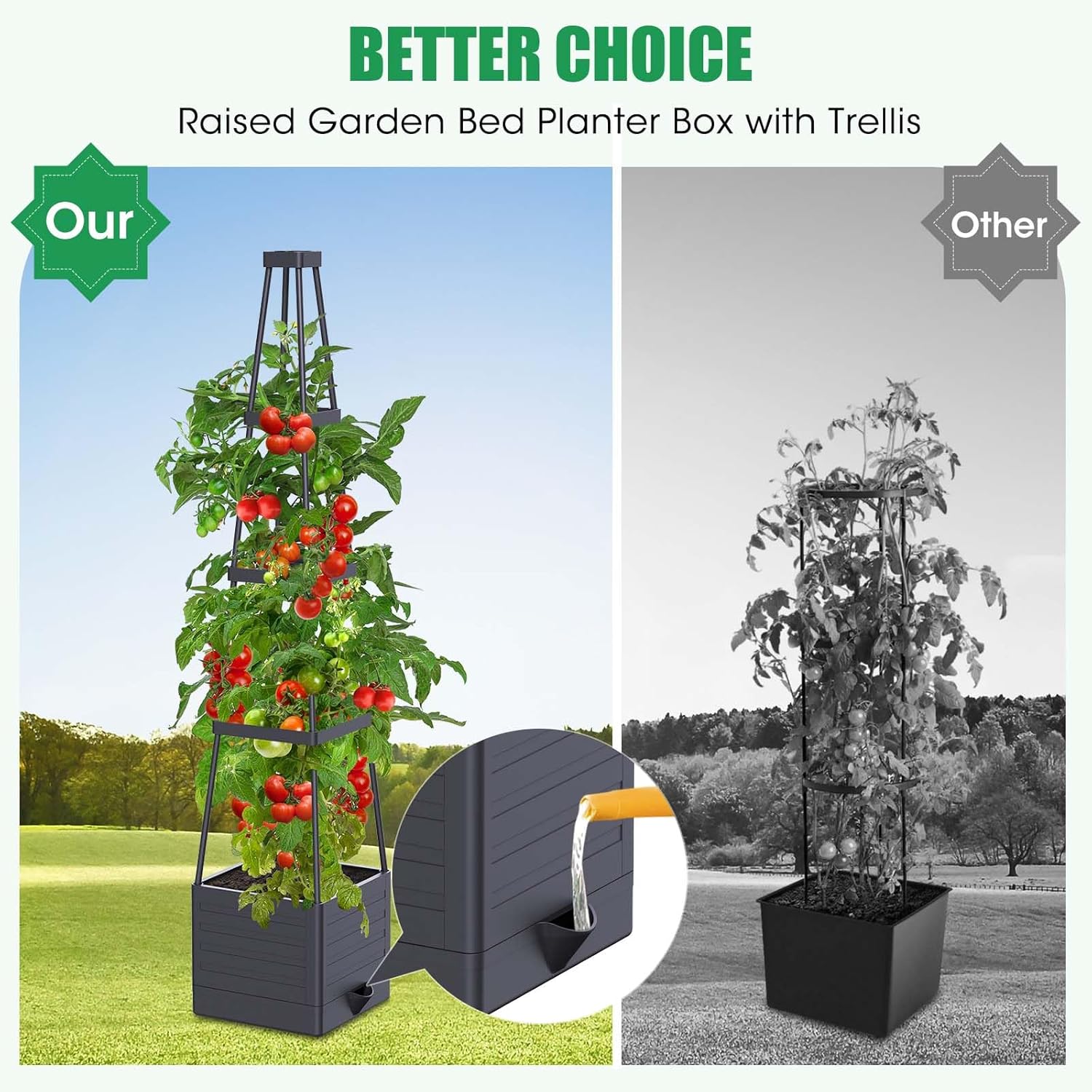 Thumbnail 3 de MQHUAYU Raised Beds for Garden with Trellis (2-Pack) – 18L Self-Watering Plant Boxes with 57" Trellis