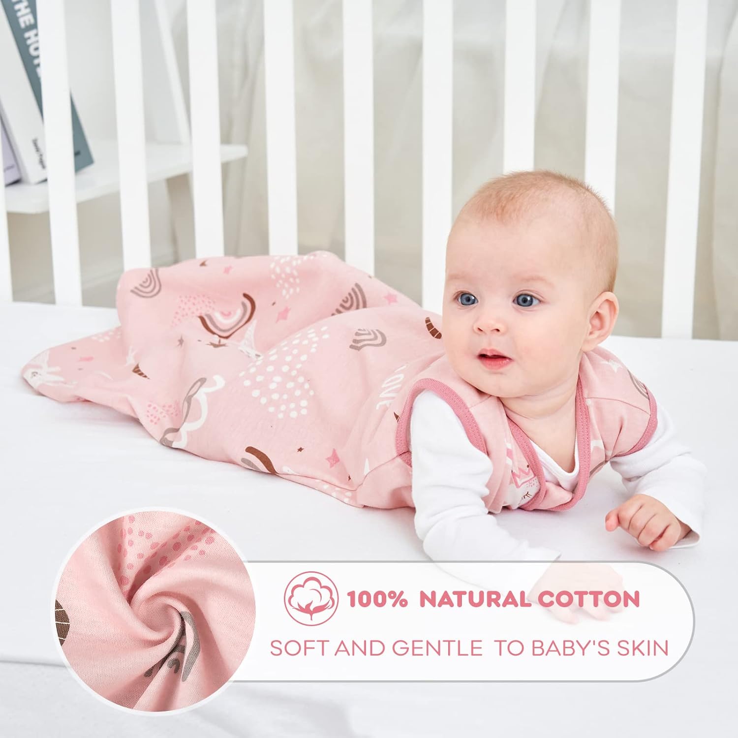 Thumbnail 3 de Looxii Baby Sleeping Bag 0.5 TOG 100% Cotton - Pink Sleepsack for 0–24 Months