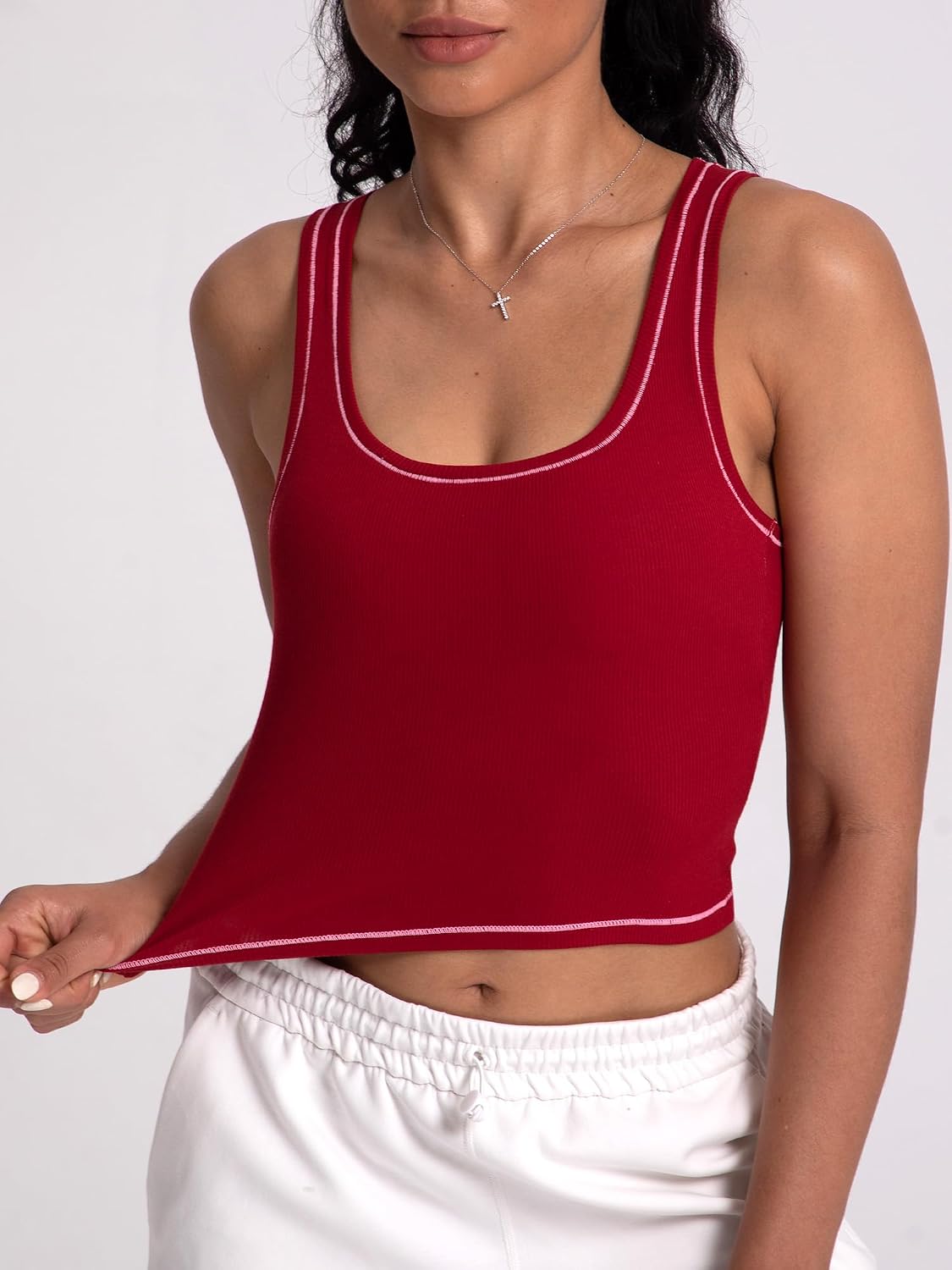 Detalle 2 de Danysu Women Rib Tank Top Padded Workout Top – Square Neck Crop, Fitted Camisole