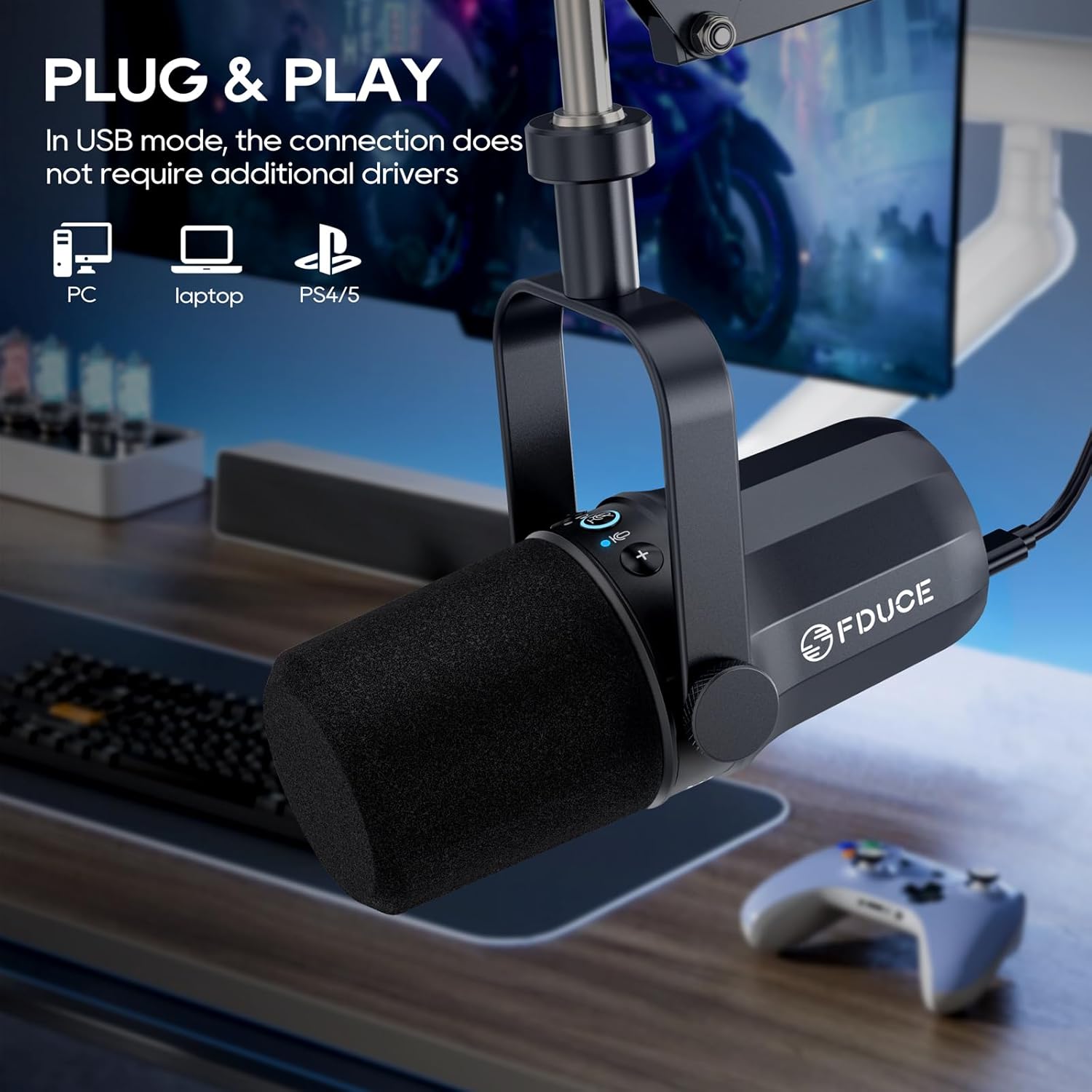 Detalle 2 de FDUCE SL40 Dynamic Podcast Microphone, USB/XLR, Headphone Monitoring