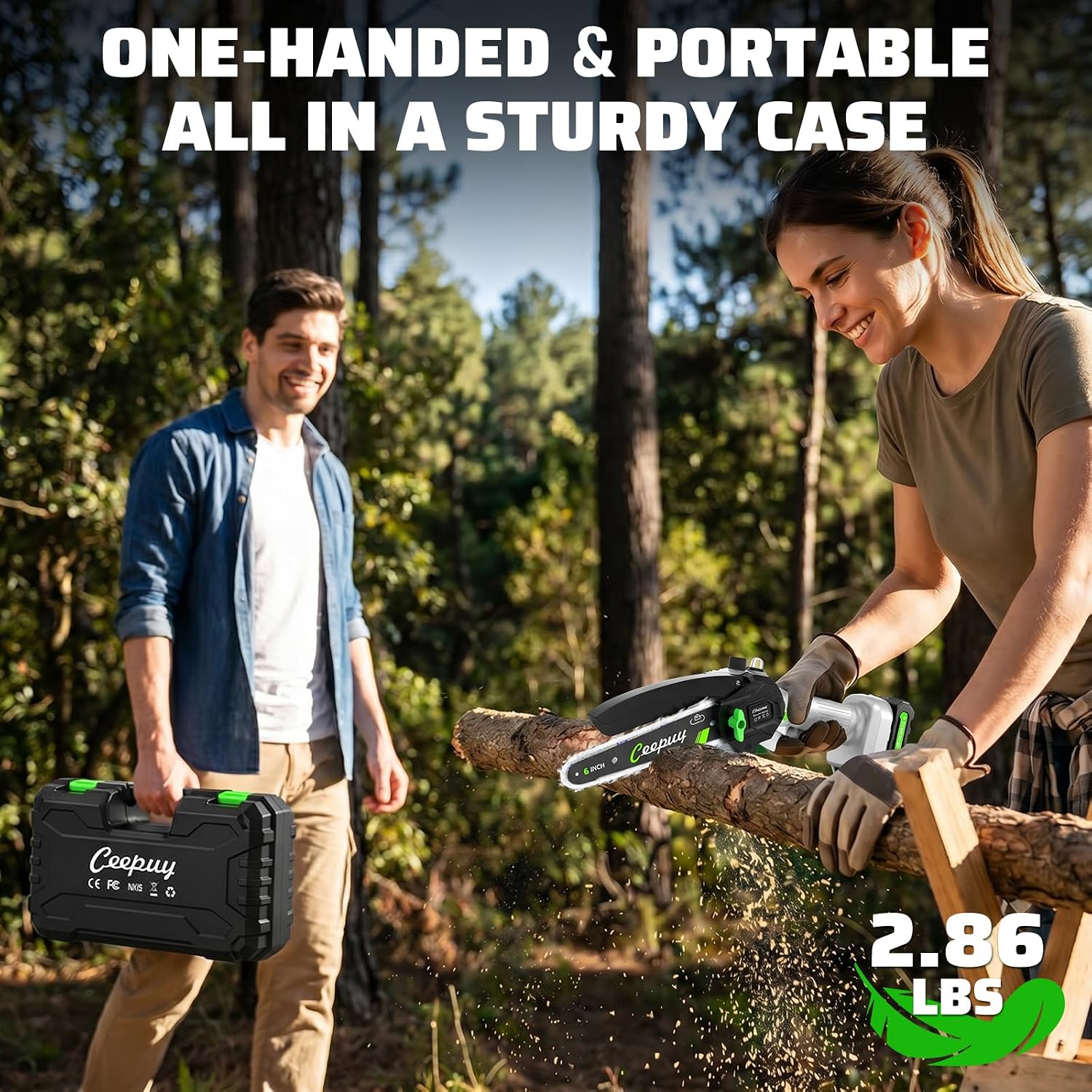 Detalle 2 de CEEPUY MNCS-118 6-Inch Cordless Mini Chainsaw with Two Batteries