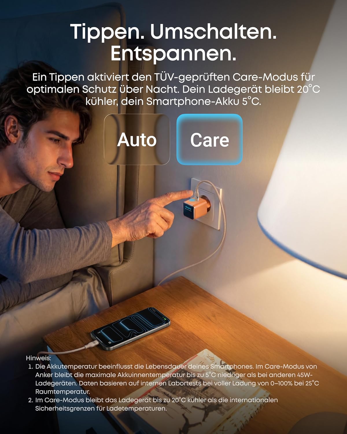 Detalle de Anker Smart Ladegerät Nano 45 W mit Display, intelligenter iPhone-Erkennung und Pflege-Modus