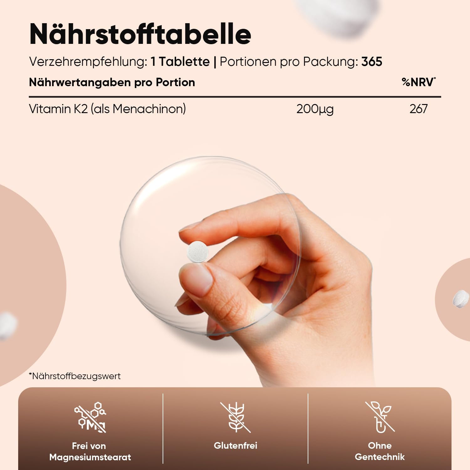 Thumbnail 2 de Vitamin K2 MK7 (Menachinon) von WeightWorld – 365 vegane Tabletten mit 200 µg pro Tagesdosis