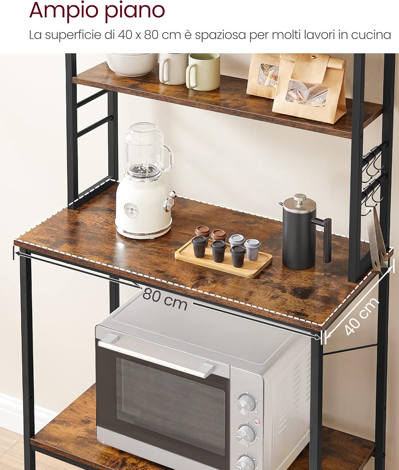 Thumbnail 5 de VASAGLE Scaffale Cucina KKS019B01: mobile alto in acciaio con 6 ripiani e 6 ganci