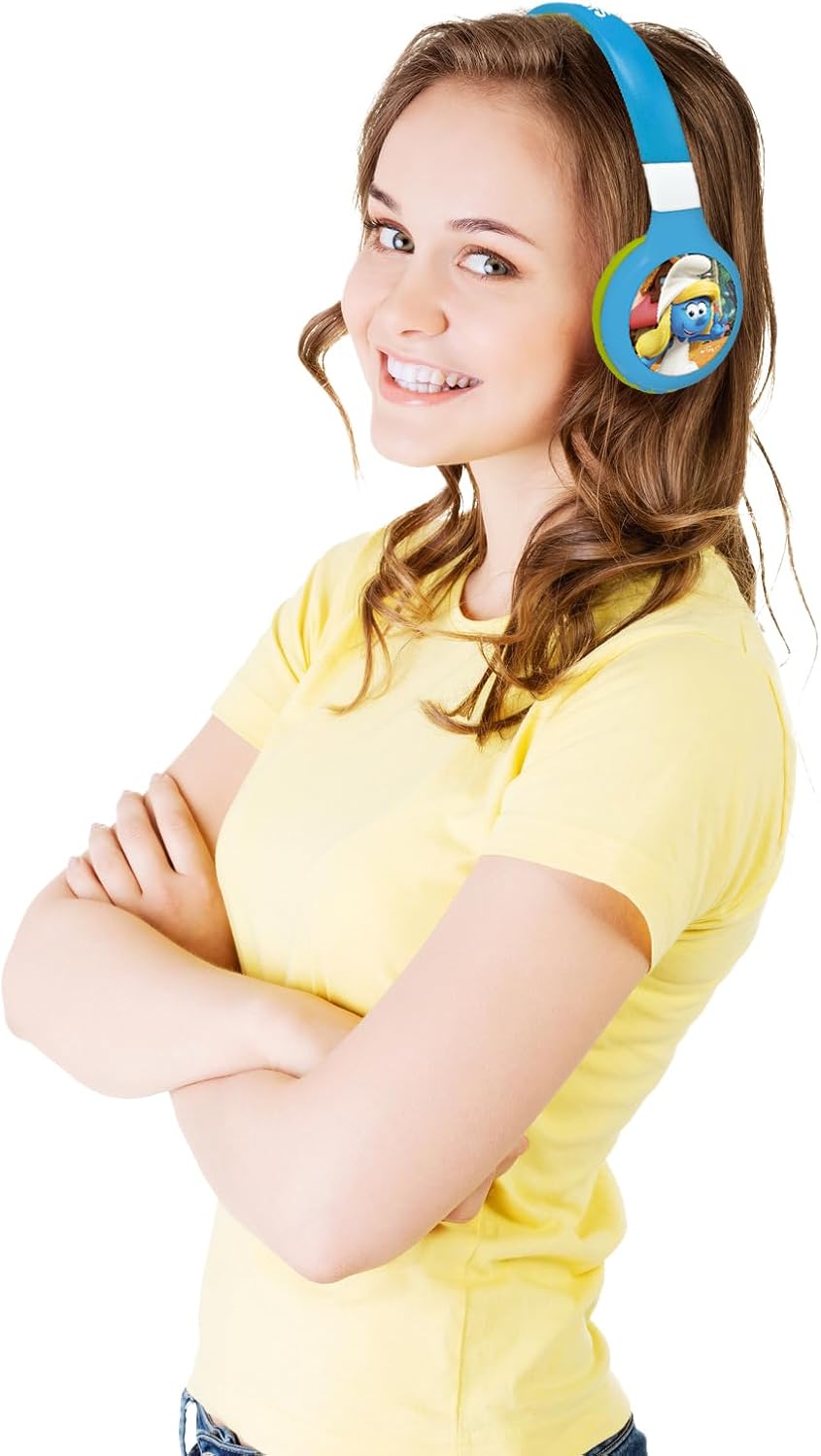 Detalle de Lexibook Die Schlümpfe 2-in-1 Kopfhörer mit Bluetooth 5.3 & Kabel – HPBT010SF