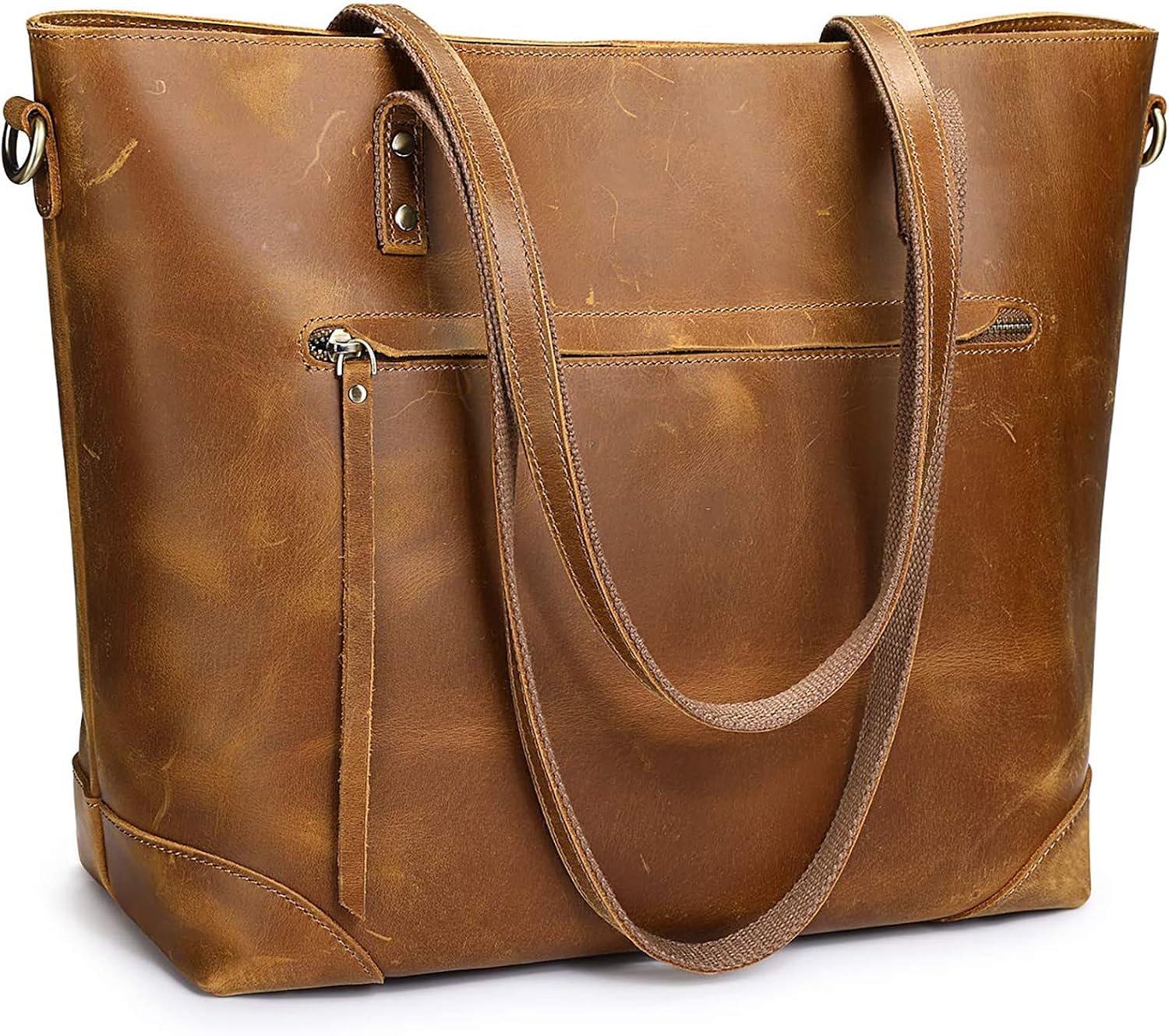 Detalle de S-ZONE Sac fourre-tout vintage 3 façons en cuir Crazy Horse – Main et bandoulière, femme