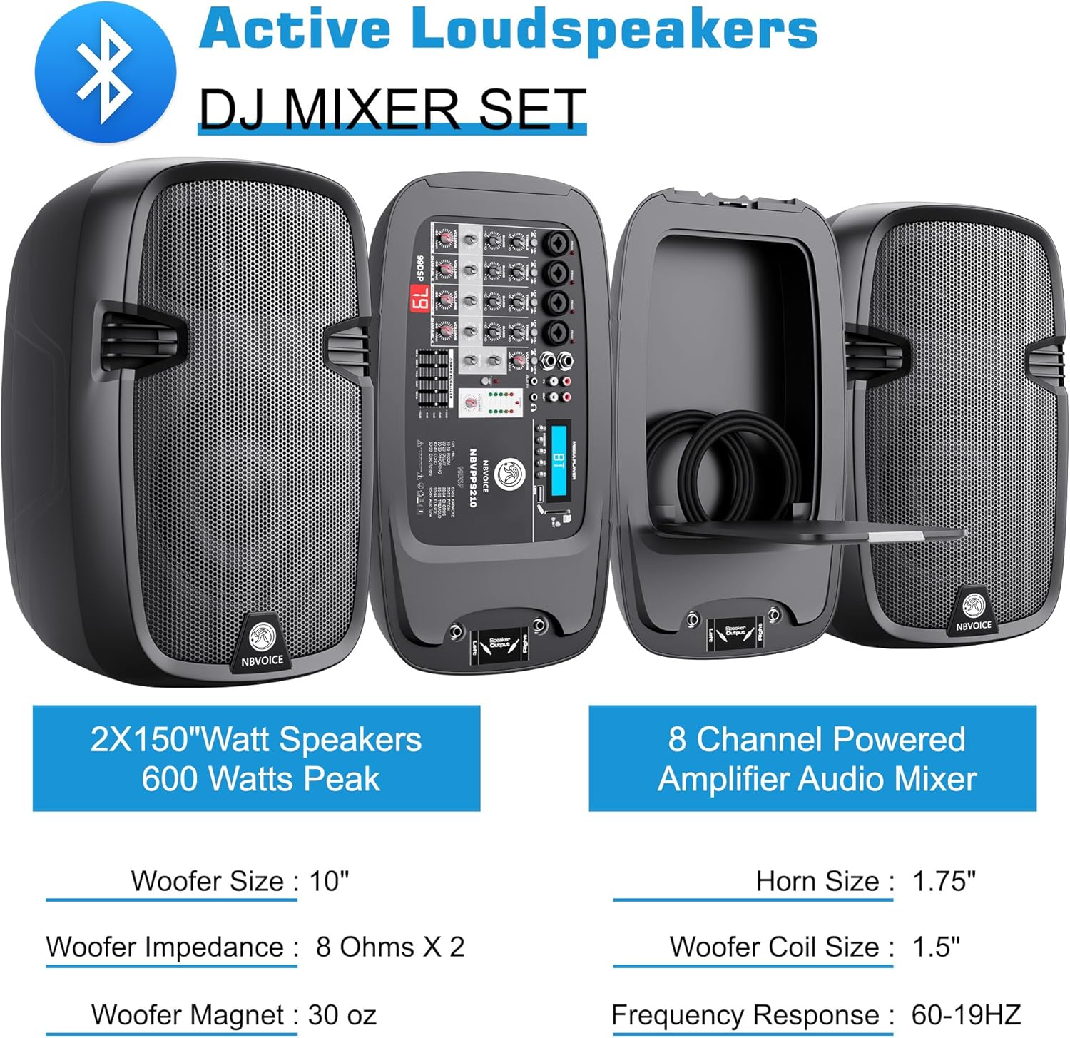 Detalle de NBVOICE NBVPPS210DSP 10-Inch Powered PA System with 600W and Bluetooth 5.3