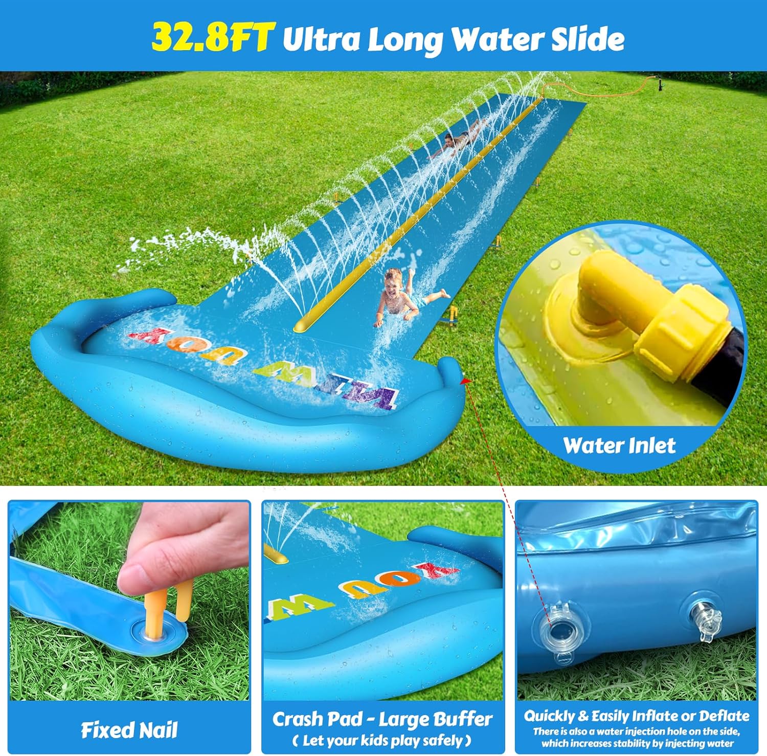 Thumbnail 5 de Evoio Water Slide 32.8ft Inflatable Splash Slide with 2 Racing Lanes