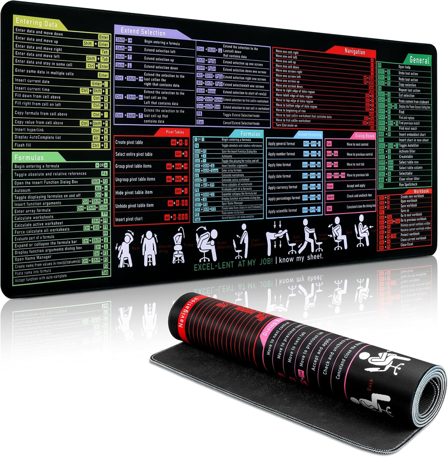 Detalle de Yimomoyi Mousepad „Excel Shortcuts“ – XXL Schreibtischunterlage 900 x 400 mm mit Anti-Rutsch-Unterseite