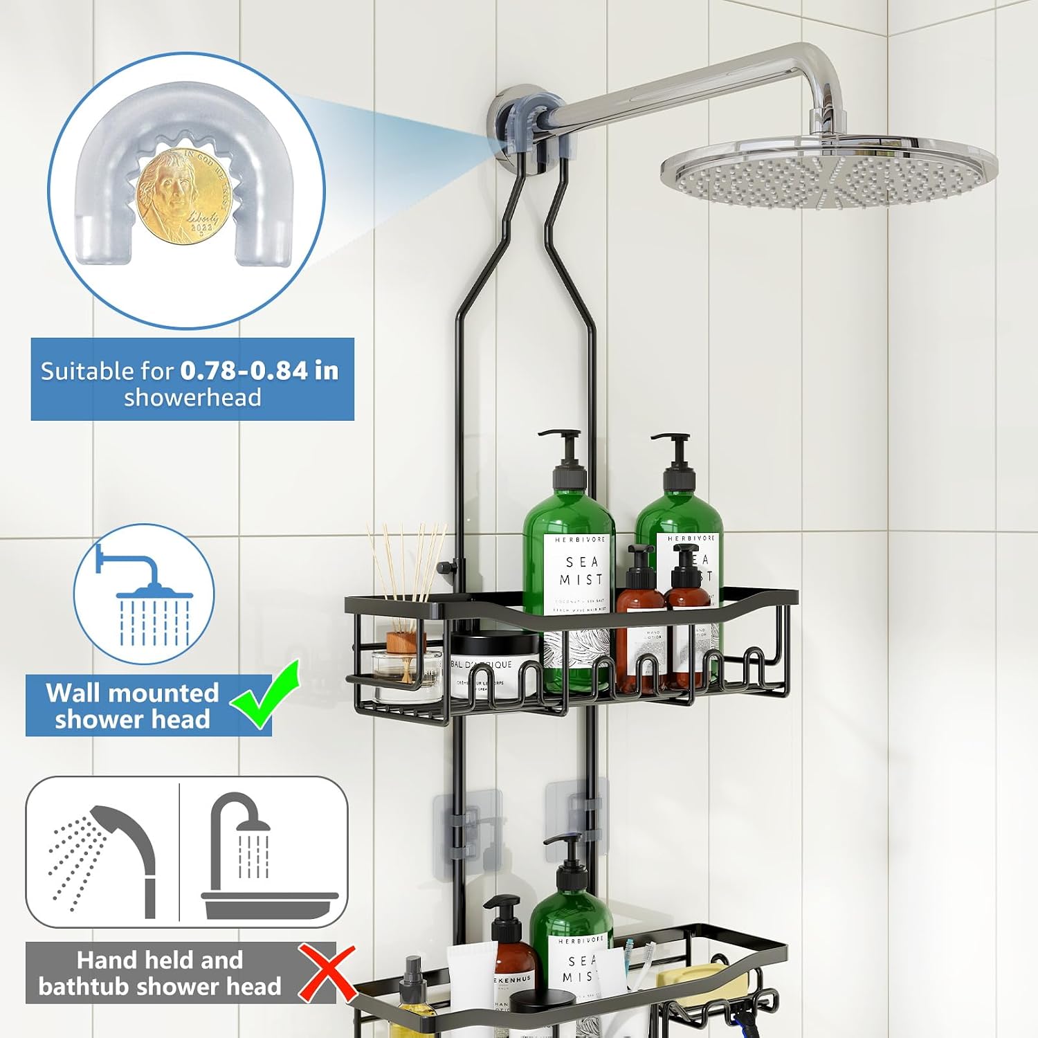 Detalle de Joqixon Upgraded Extended Length Shower Organizer with Hooks