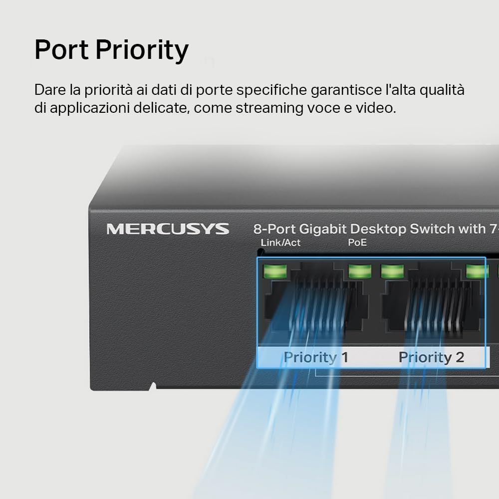 Thumbnail 6 de MERCUSYS (TP-Link) Mercusys MS108GP Switch PoE+ Gigabit 8 porte con 7 PoE+ fino a 30W per porta