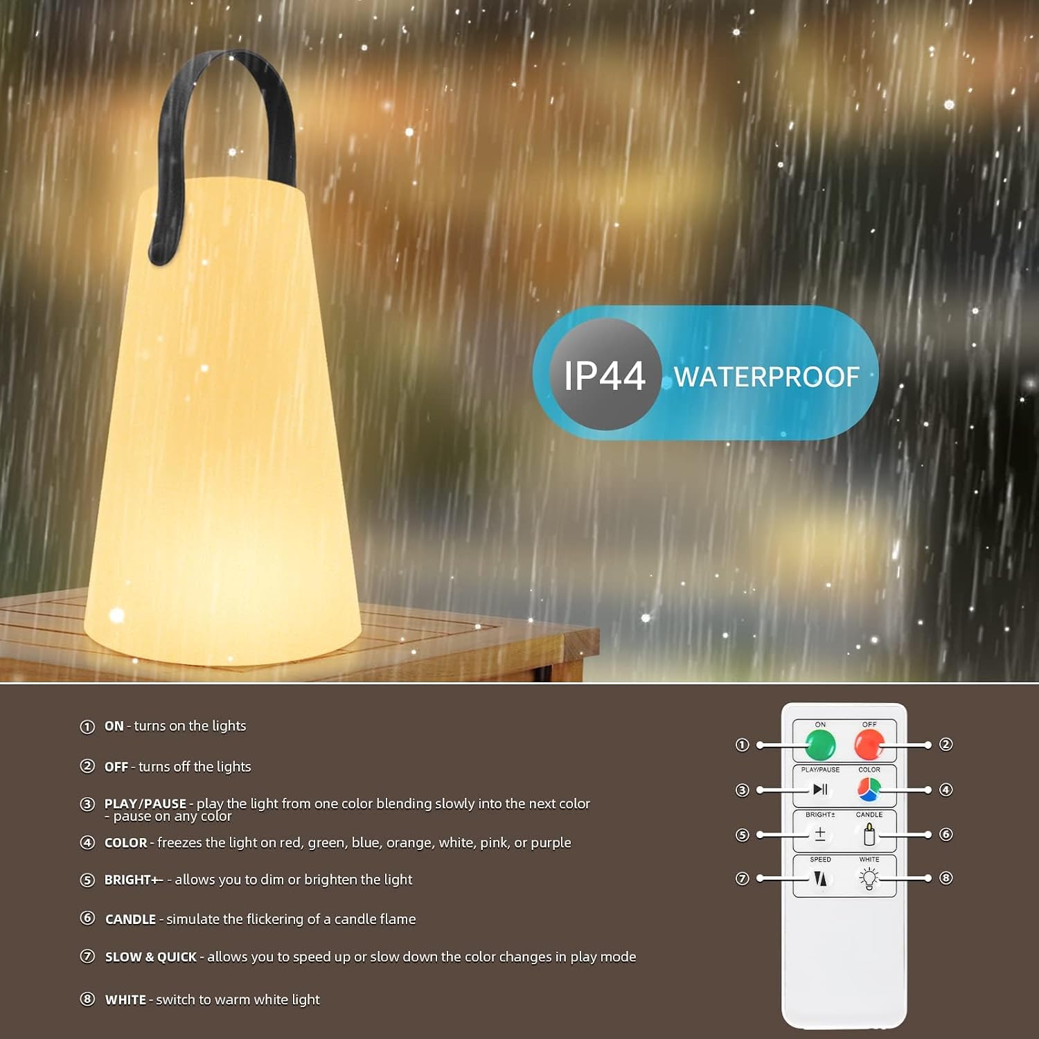 Thumbnail 6 de GGII LED Akku Tischlampe Outdoor – kabellos, dimmbar, 8 Farben, USB-C aufladbar, IP44