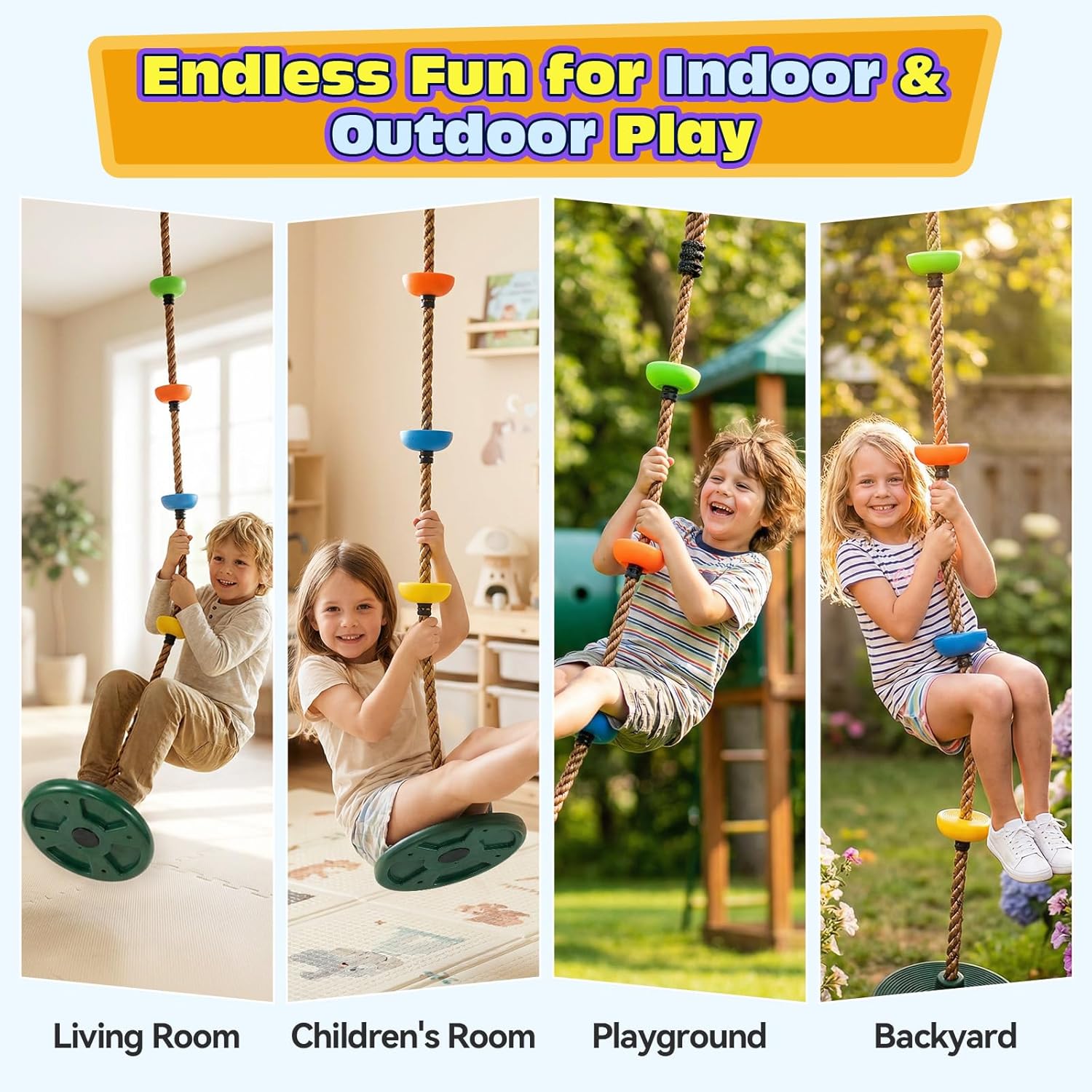 Thumbnail 6 de HeyZoo Tree Swing for Kids (Up to 330LB) Climbing Rope & Disc Swing Seat Set with Carabiners